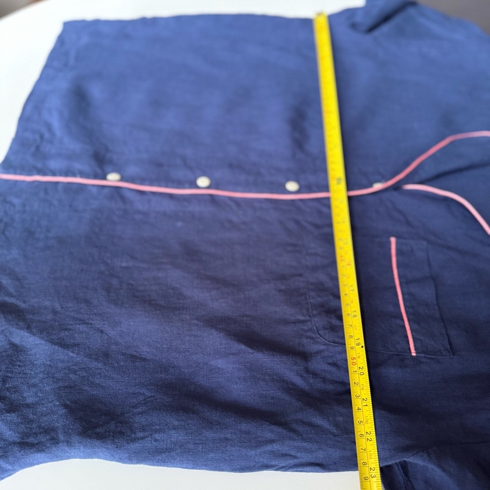 Ilana Kohn 100% Linen Made in USA Shirt Size S Blue with Pink Accents Jacket - Picture 12 of 15